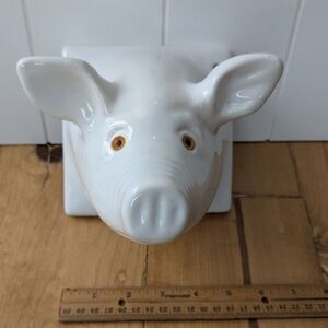 Vintage White Ceramic Pig Head Wall Hanger - Apron, Towel Holder